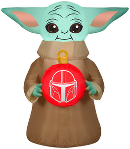 Gemmy Christmas Airblown Inflatable Inflatable Grogu™ with Ornament, 3.5 ft Tall, brown