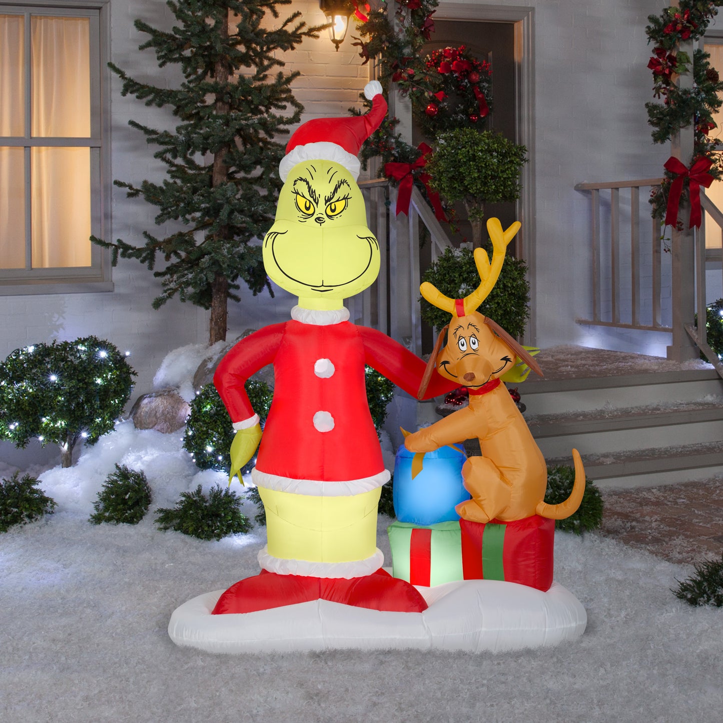 6' Grinch and Max w/Presents Scene Christmas Inflatable lifestyle