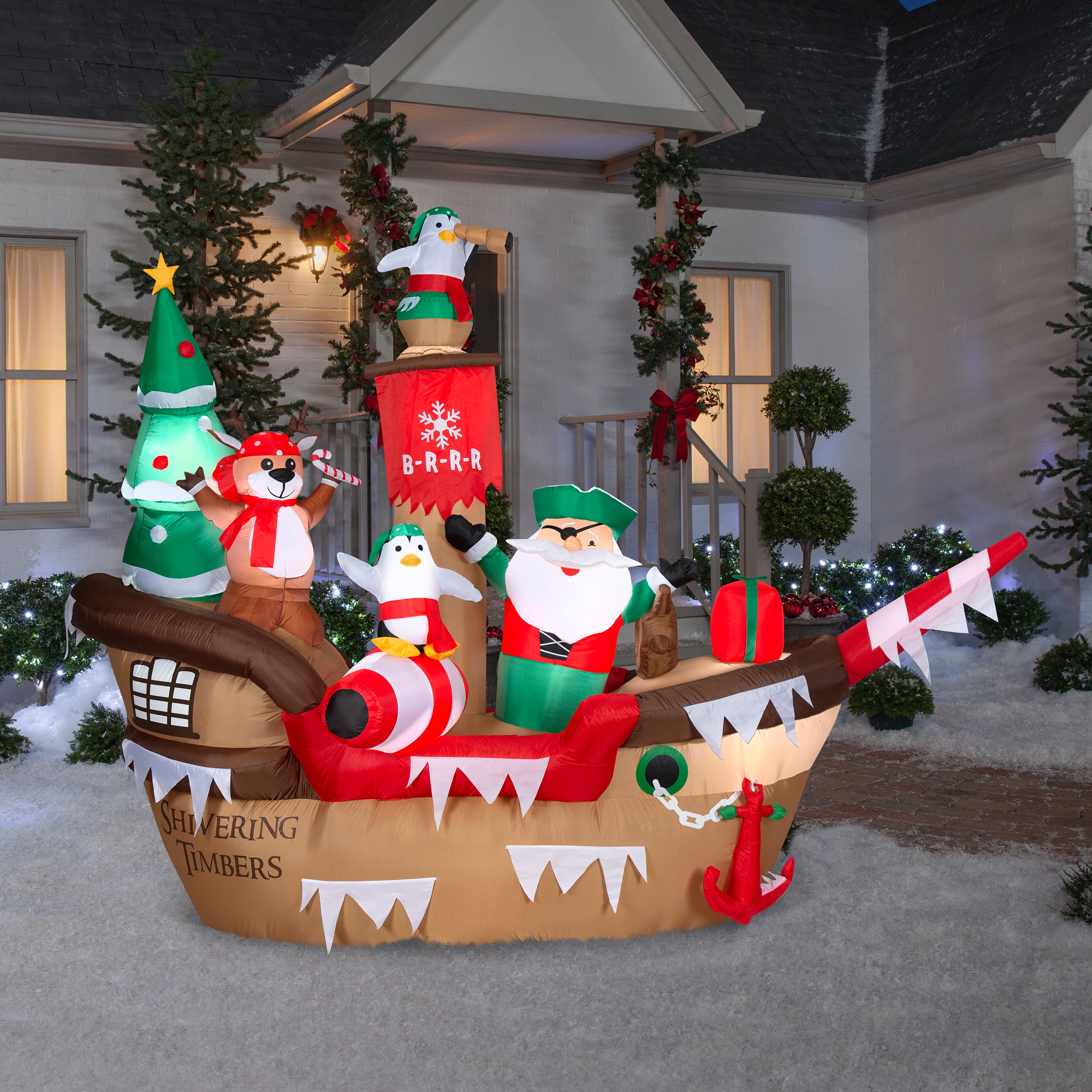 Gemmy Giant Christmas Inflatable Pirate Ship, 8 ft Tall, Multi