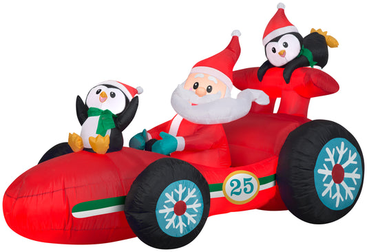 Christmas Inflatable Inflatable Santa's Racecar with Penguins, 4 ft Tall, red
