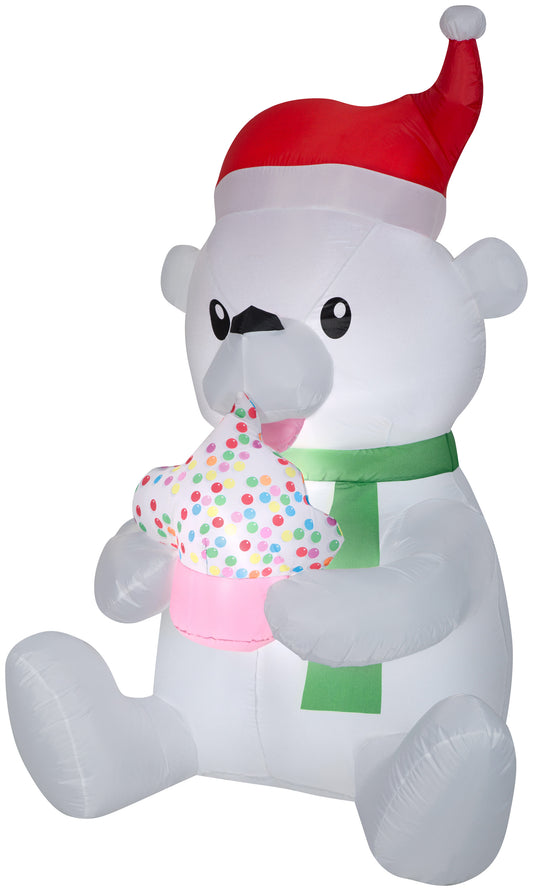 5.5' Animated Inflatable Nom Nom Polar Bear w/Cupcake