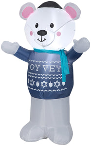 Gemmy Christmas Airblown Inflatable Hanukkah Polar Bear, 4 ft Tall, Multicolored