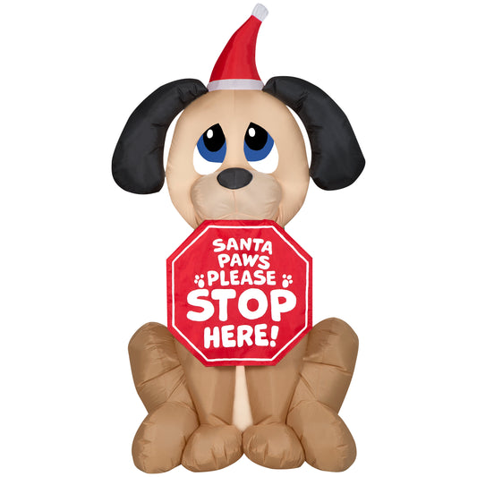 Christmas Inflatable Dog with Santa Paws Sign, 5 ft Tall