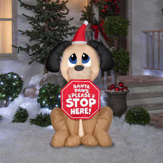 Christmas Inflatable Dog with Santa Paws Sign, 5 ft Tall lifestyle
