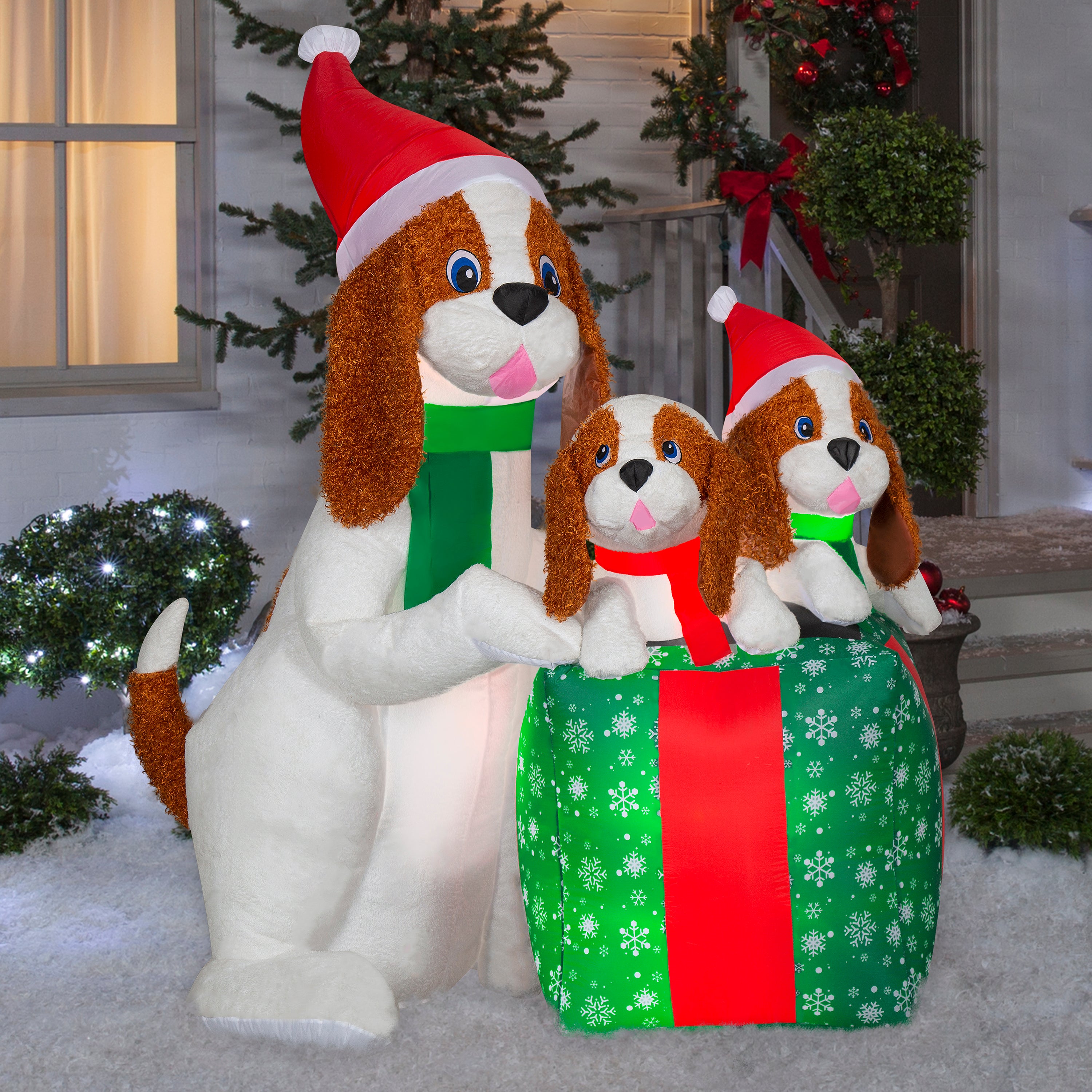 Gemmy Christmas Inflatable Dog Family Scene, 5.5 ft Tall, Multi