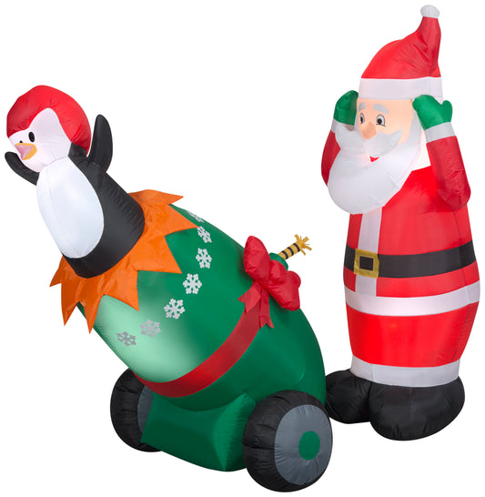Lightshow Inflatable Santa and Penguin Cannon Scene w/Sparkle LED, 5.5 ft Tall