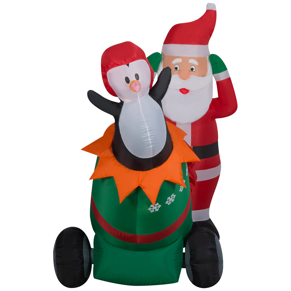 Gemmy Lightshow Airblown Inflatable Santa and Penguin Cannon Scene w/Sparkle LED, 5.5 ft Tall