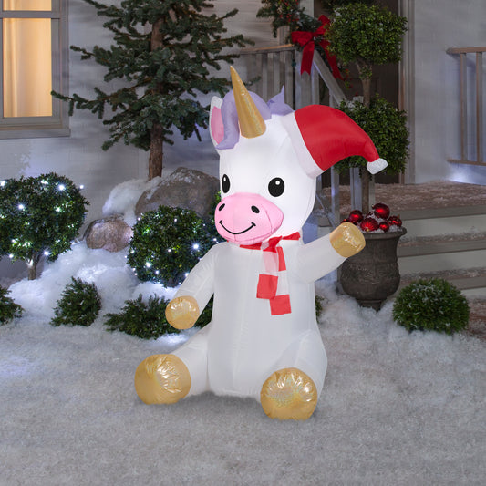 Gemmy Christmas Inflatable Unicorn, 4.5 ft Tall, Multi