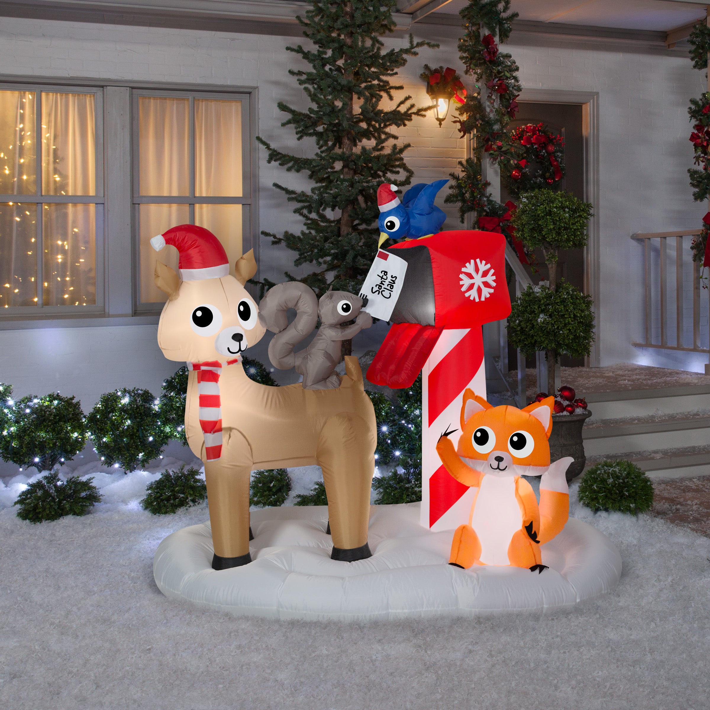 6' Wide Airblown Woodland Creatures Mailing Letter to Santa Scene Christmas Inflatable