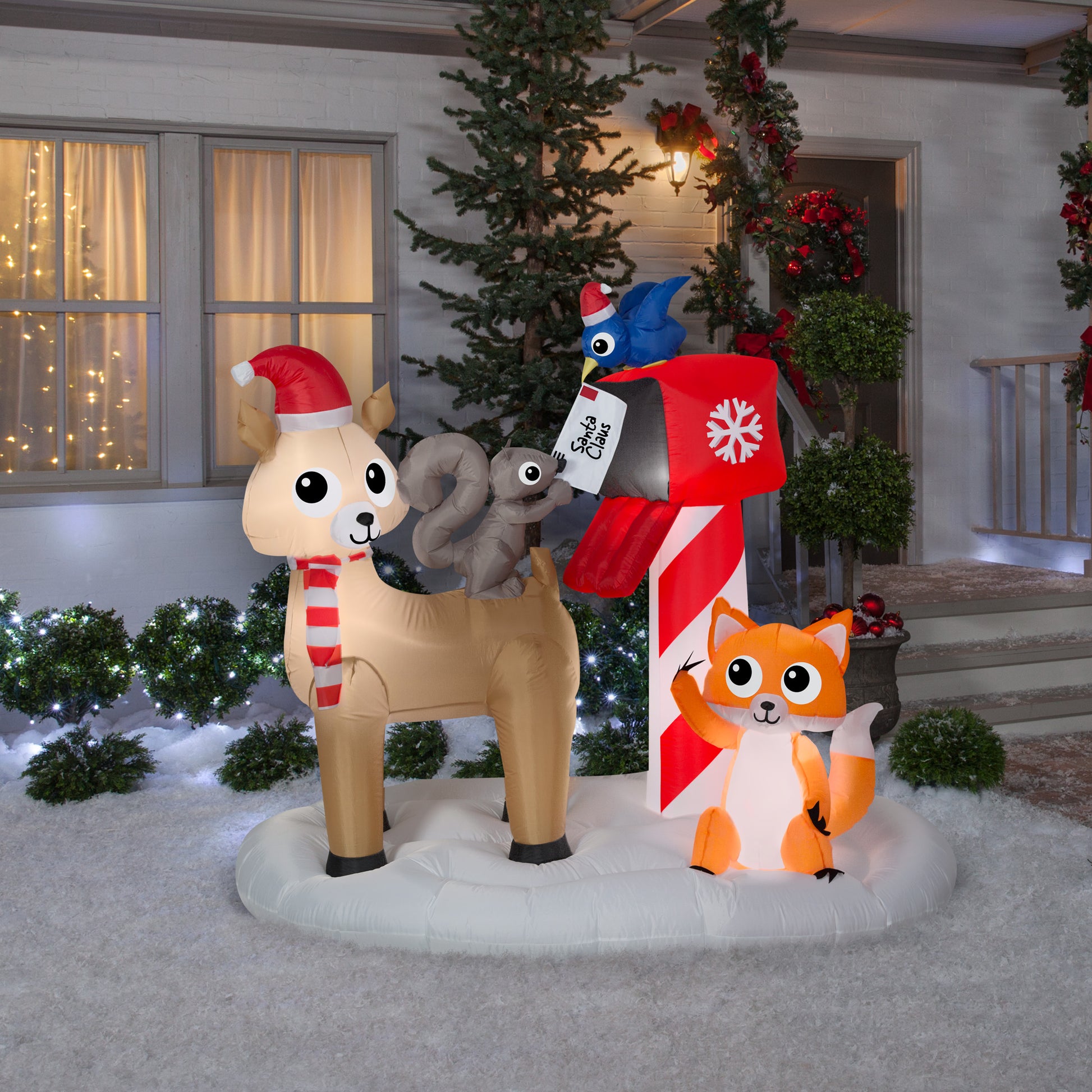 6' Wide Woodland Creatures Mailing Letter to Santa Scene Christmas Inflatable lifestyle