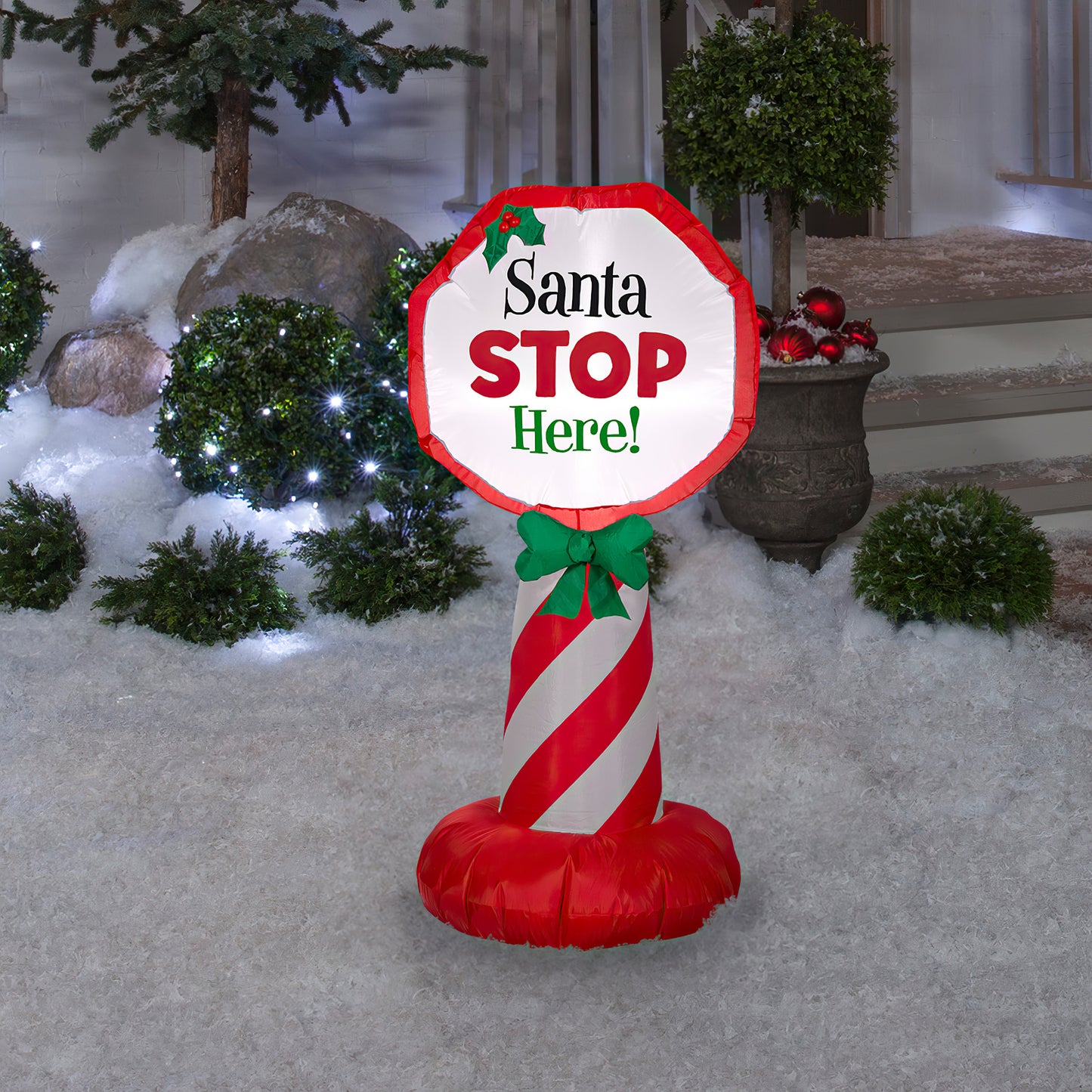4' Inflatable Outdoor Santa Stop Sign lifestyle
