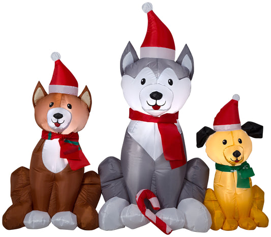 4' Inflatable Christmas Dog Trio Scene