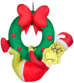 Load image into Gallery viewer, Gemmy Christmas Airblown Inflatable Grinch Hanging from Wreath Dr. Seuss, 4 ft Tall, Green
