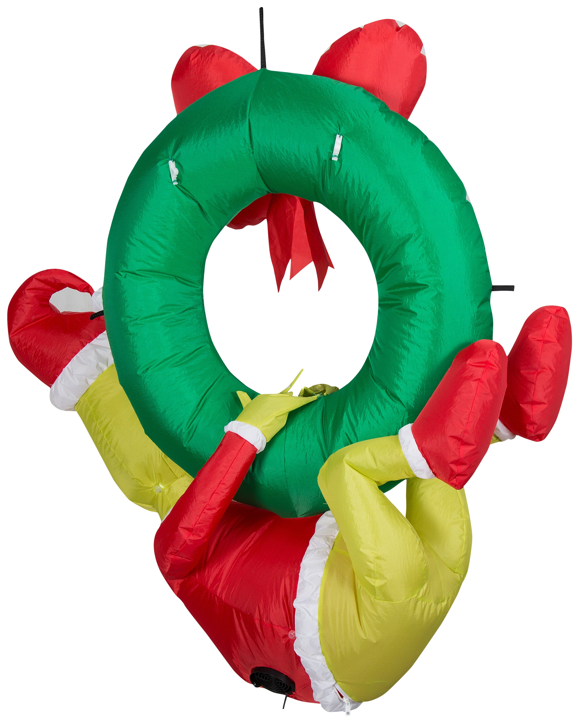 Gemmy Christmas Airblown Inflatable Grinch Hanging from Wreath Dr. Seuss, 4 ft Tall, Green