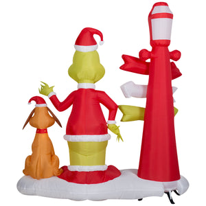 Gemmy Christmas Inflatable Grinch and Max with Lamp Post, 6 ft Tall, Multi