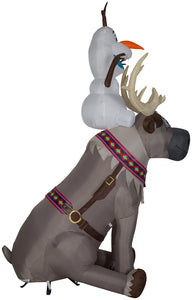 Gemmy Christmas Airblown Inflatable Olaf Sitting on Sven Scene Disney, 7.5 ft Tall, Multicolored