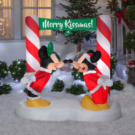 5.5' Airblown-Mickey & Minnie Kissing Under Mistletoe Banner Scene Disney Christmas Inflatable lifestyle