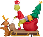 Load image into Gallery viewer, Gemmy Christmas Airblown Inflatable Grinch and Max w/Sleigh Scene Dr. Seuss, 5.5 ft Tall, Brown
