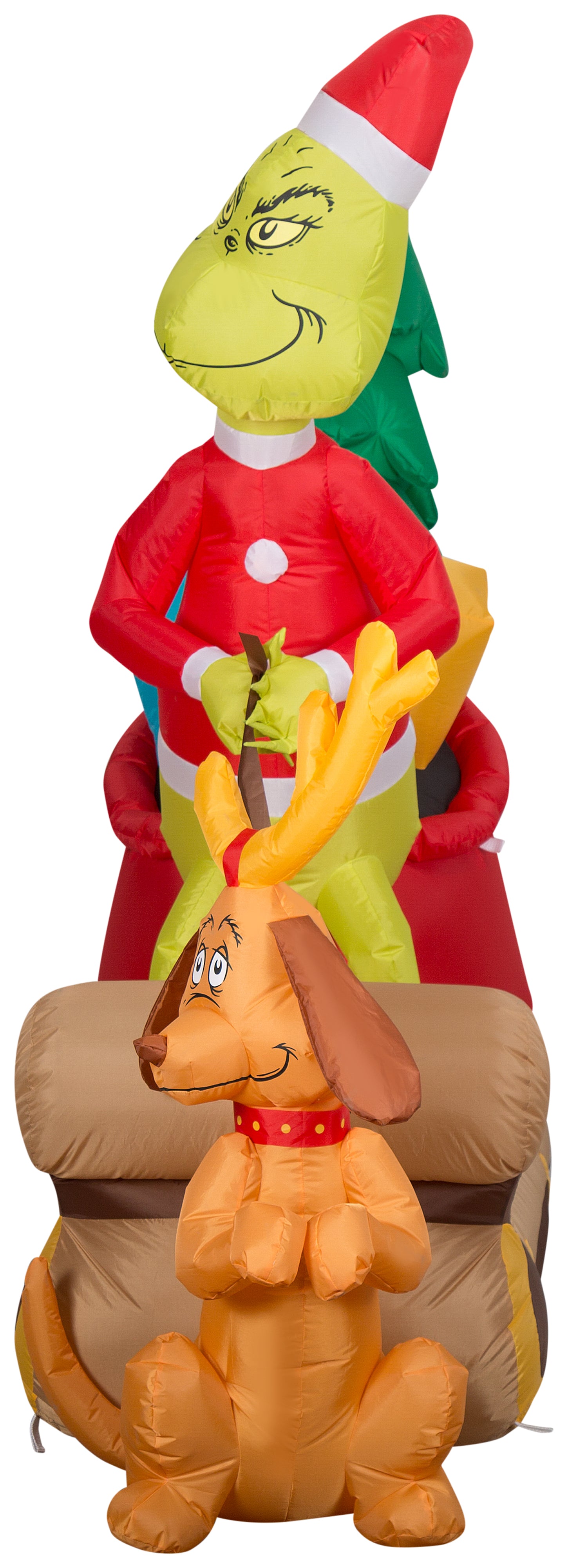 Gemmy Christmas Airblown Inflatable Grinch and Max w/Sleigh Scene Dr. Seuss, 5.5 ft Tall, Brown
