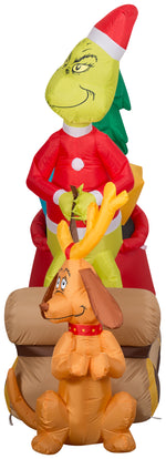 Load image into Gallery viewer, Gemmy Christmas Airblown Inflatable Grinch and Max w/Sleigh Scene Dr. Seuss, 5.5 ft Tall, Brown
