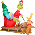Load image into Gallery viewer, Gemmy Christmas Airblown Inflatable Grinch and Max w/Sleigh Scene Dr. Seuss, 5.5 ft Tall, Brown
