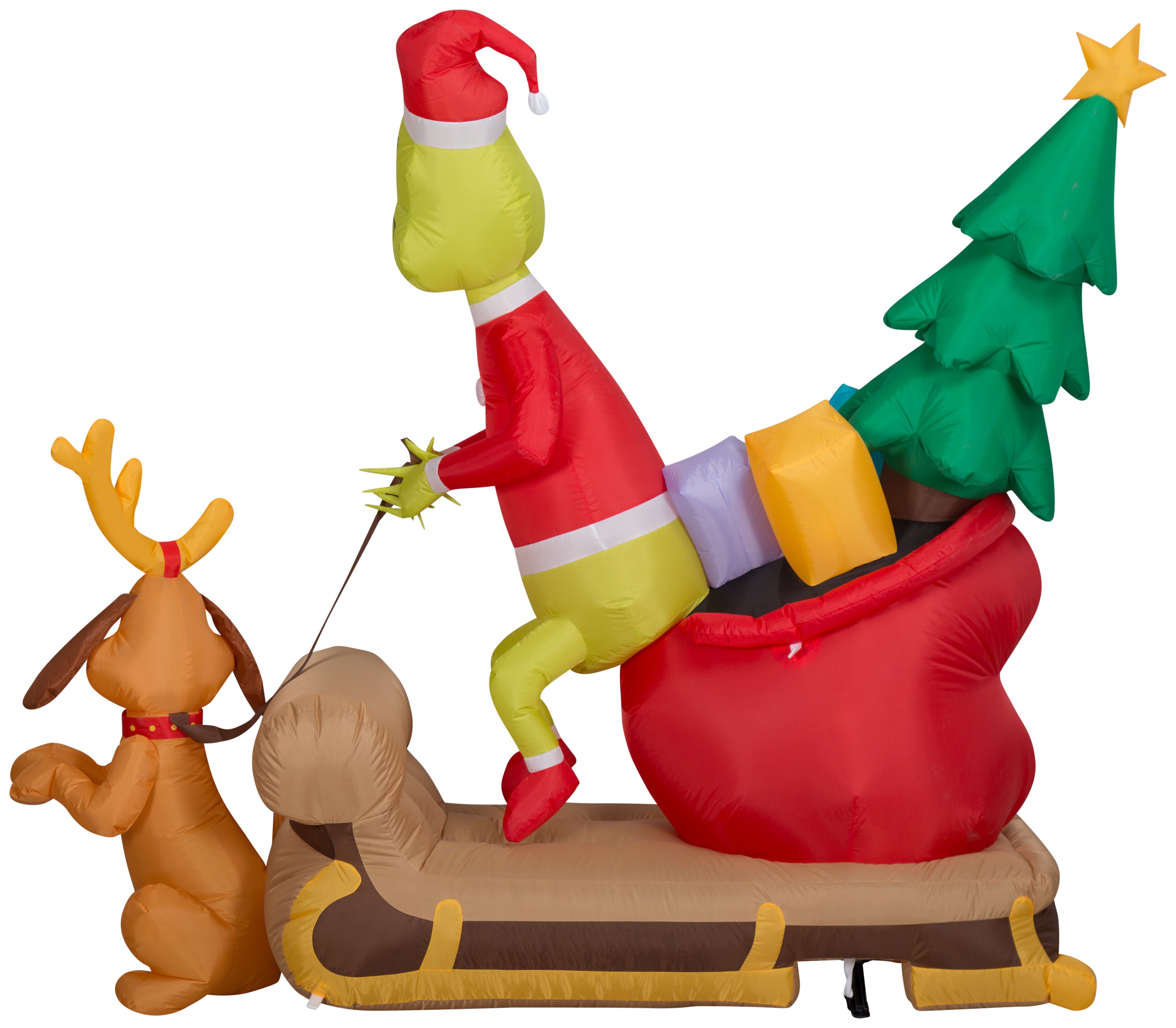 Gemmy Christmas Airblown Inflatable Grinch and Max w/Sleigh Scene Dr. Seuss, 5.5 ft Tall, Brown