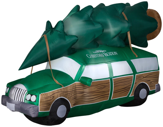 Christmas Inflatable NLCV Station Wagon w/Tree w/LEDs Scene WB, 5 ft Tall, green