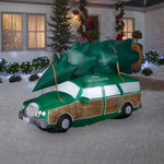 Load image into Gallery viewer, Gemmy Christmas Airblown Inflatable NLCV Station Wagon w/Tree w/LEDs Scene WB, 5 ft Tall, green
