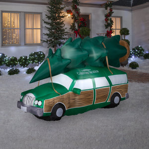 Gemmy Christmas Airblown Inflatable NLCV Station Wagon w/Tree w/LEDs Scene WB, 5 ft Tall, green