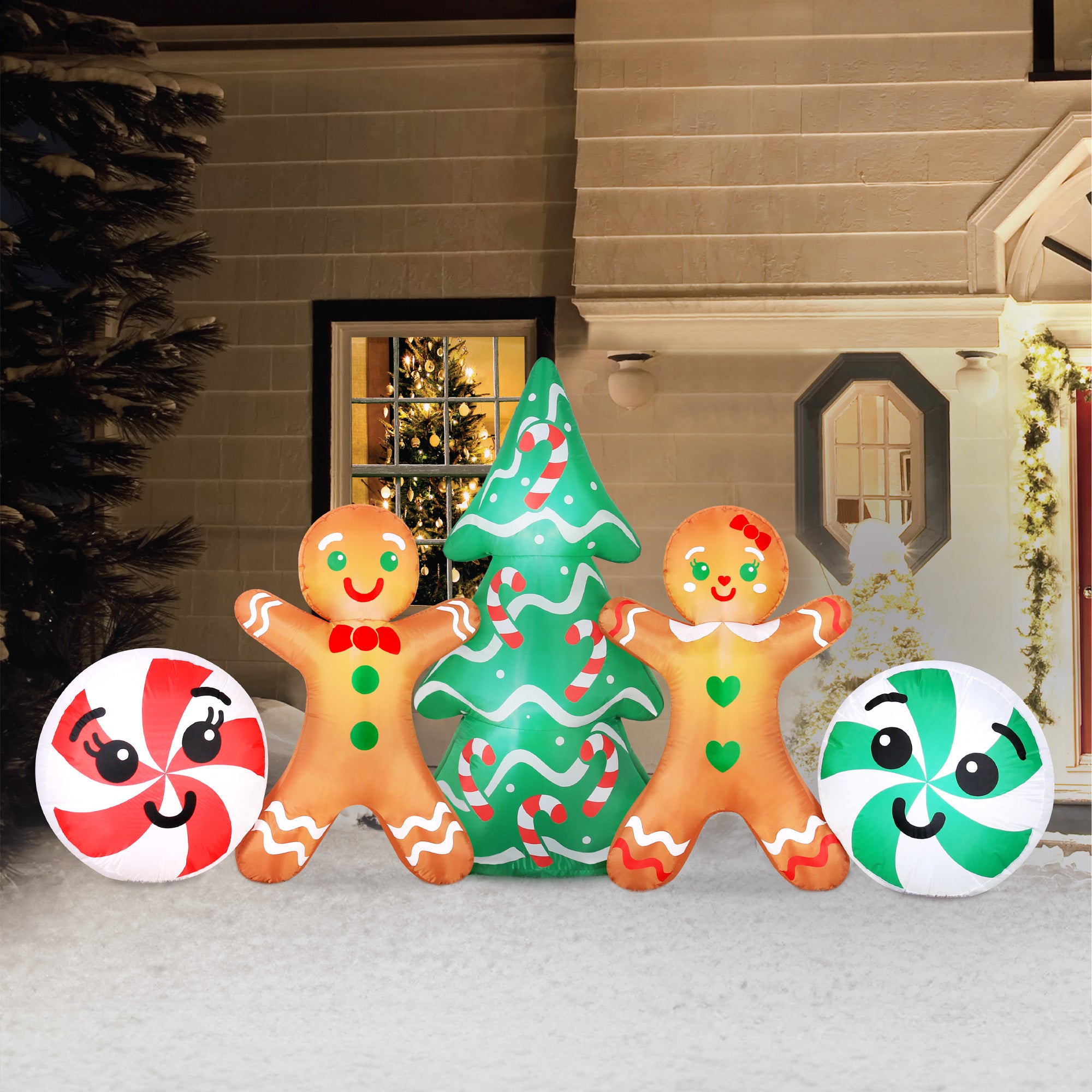 Occasions Airflowz Inflatable Gingerbread Couple Scene, 4 ft Tall, Multicolored