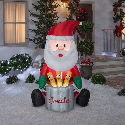 5.5' Animated Chef Santa w/ Pop Up Tamales Christmas Inflatable lifestyle