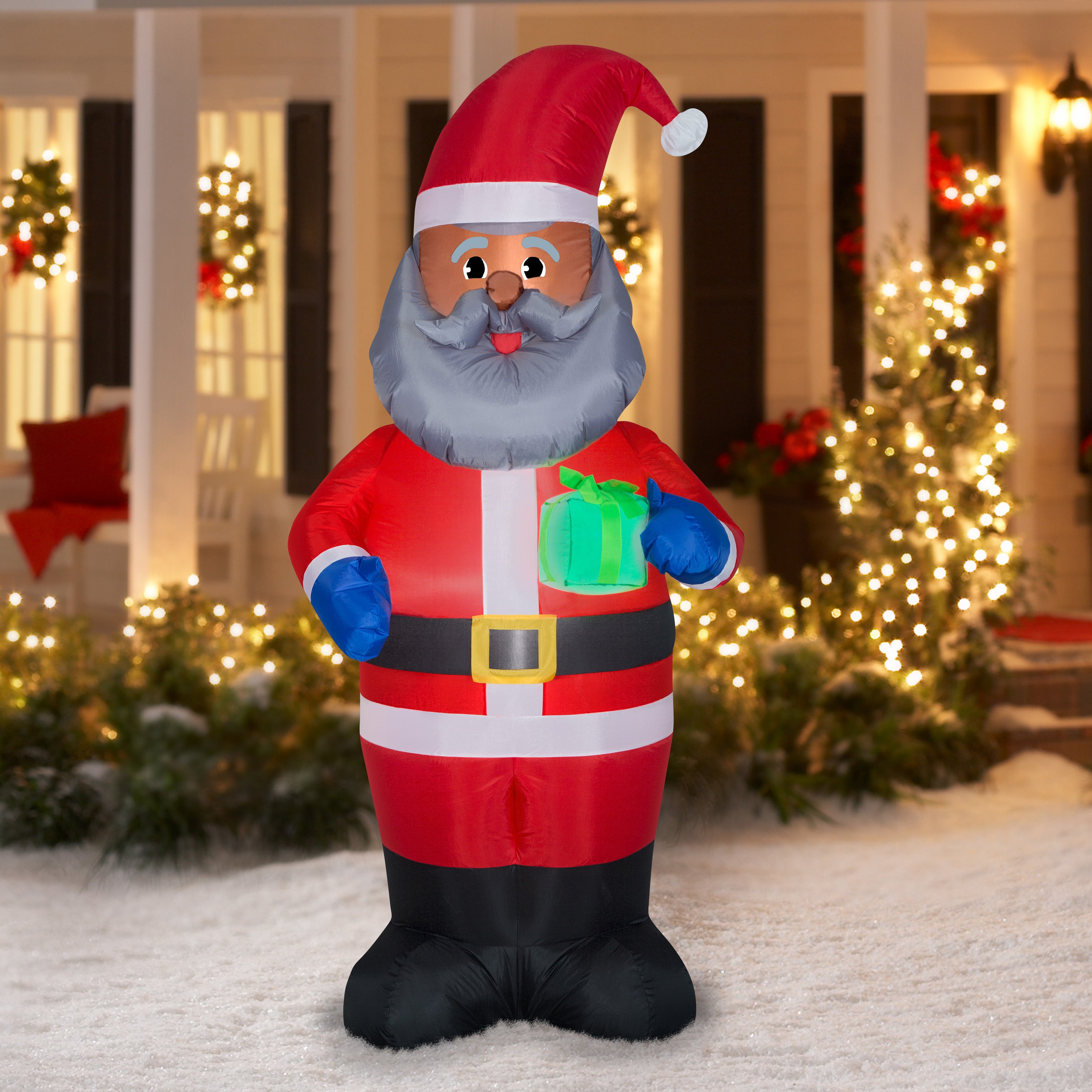 Gemmy Christmas Airblown Inflatable African American Santa OPP, 7 ft Tall, Red