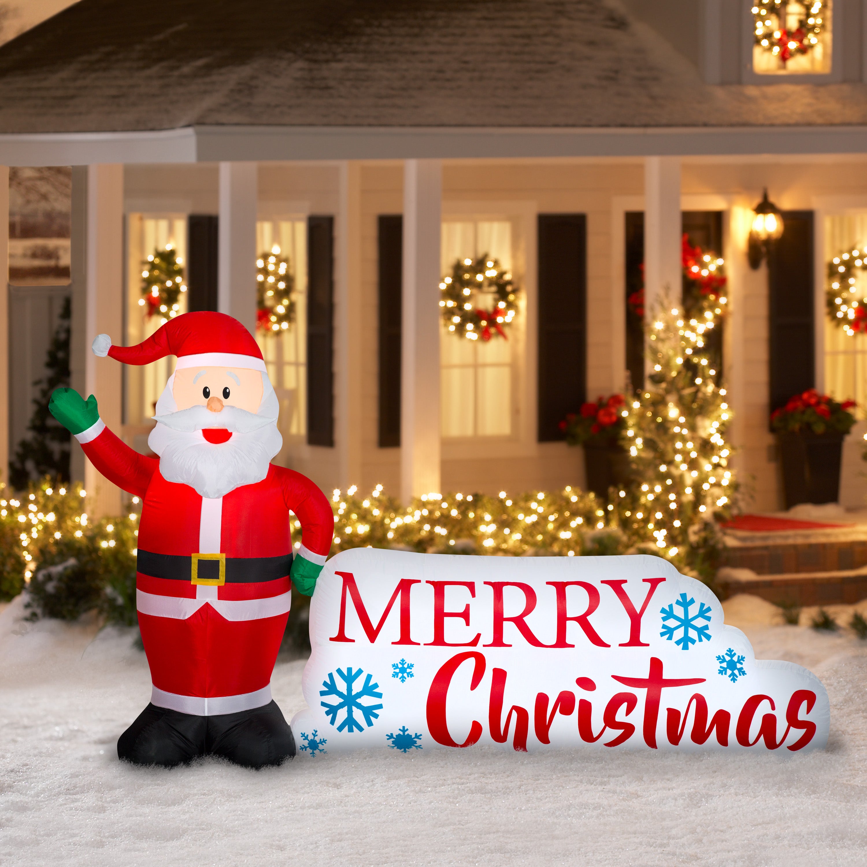 Airblown Inflatable Santa Merry Christmas Sign Scene