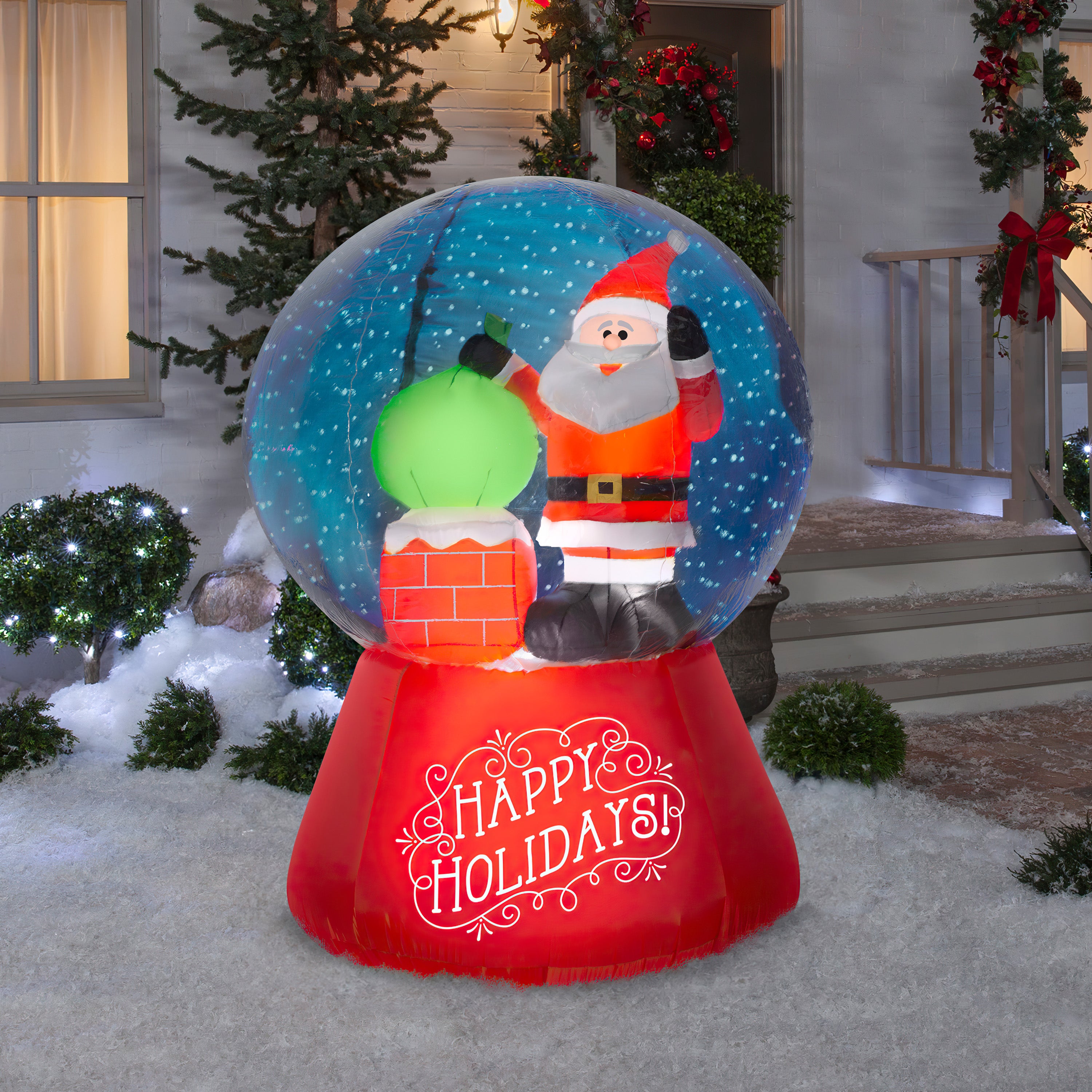 Gemmy 5.5' Projection Airblown Snowflurry Snow Globe Santa On The Rooftop Scene