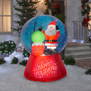 Gemmy 5.5' Projection Airblown Snowflurry Snow Globe Santa On The Rooftop Scene
