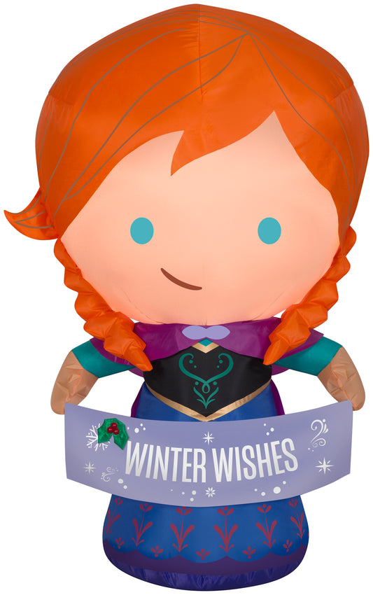 Christmas Inflatable Anna with "Winter Wishes" Banner, 3.5 ft Tall, Orange