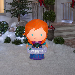 Gemmy Christmas Airblown Inflatable Anna with "Winter Wishes" Banner, 3.5 ft Tall, Orange