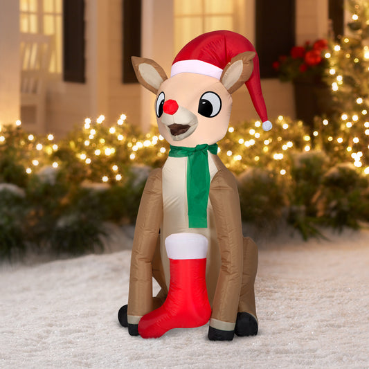 4.5' Inflatable Rudolph w/Scarf and Stocking lifestyle