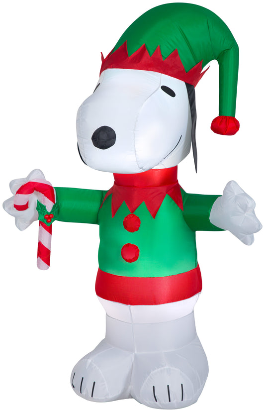 Inflatable 5' Snoopy Elf with Candy Cane
