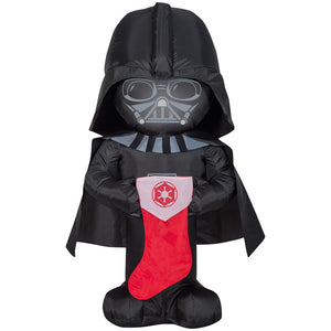 Gemmy Christmas Airblown Inflatable Stylized Darth Vader with Stocking, 3.5 ft Tall, Multicolored