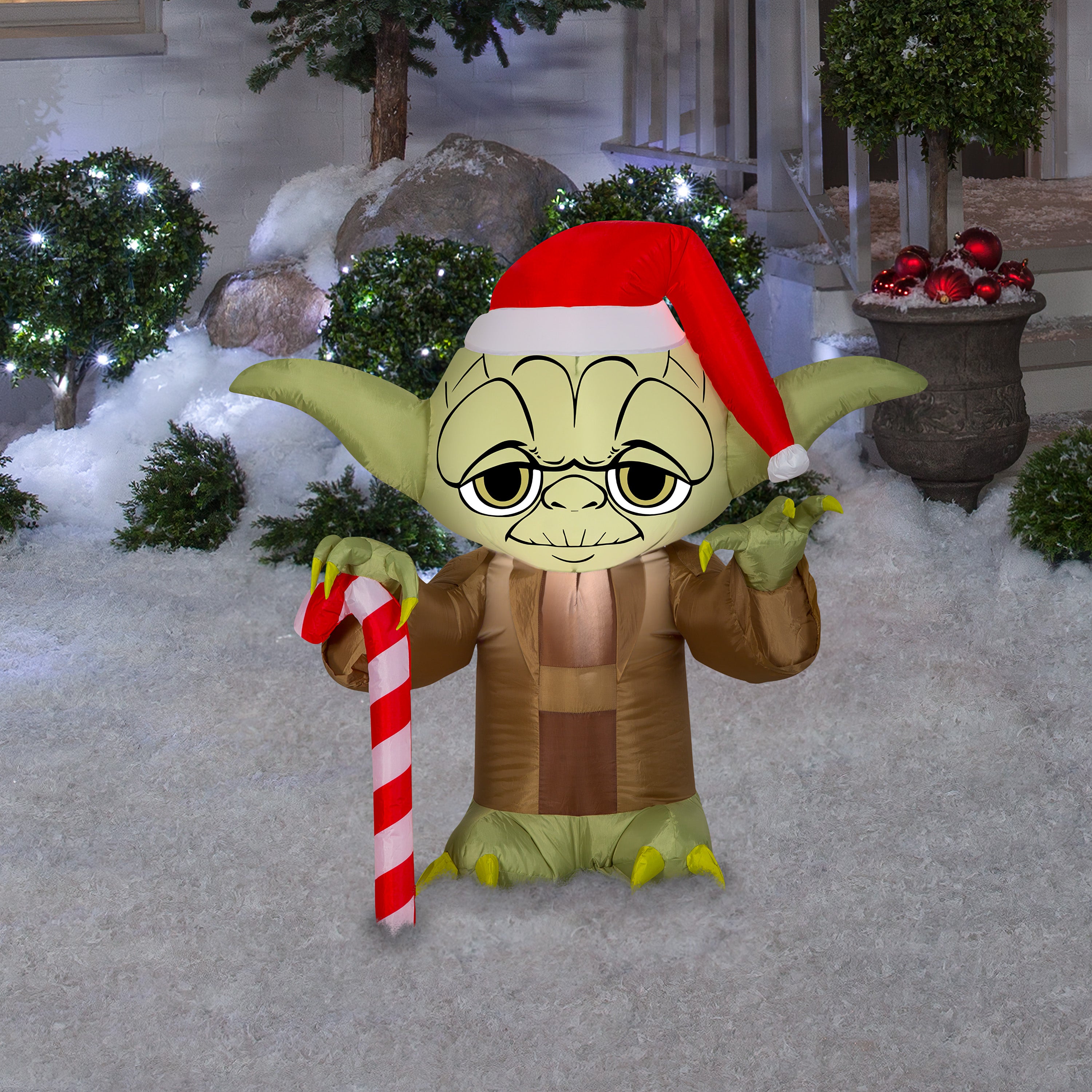 Star Wars Christmas Airblown Inflatable Stylized Yoda w/Santa Hat Wars, 3 ft Tall, Multicolored