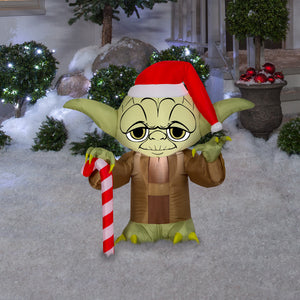 Star Wars Christmas Airblown Inflatable Stylized Yoda w/Santa Hat Wars, 3 ft Tall, Multicolored