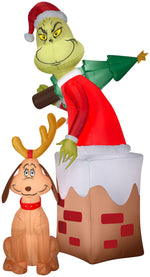 Load image into Gallery viewer, Gemmy Christmas Airblown Inflatable Grinch in Chimney w/Max Scene Dr. Seuss, 5.5 ft Tall
