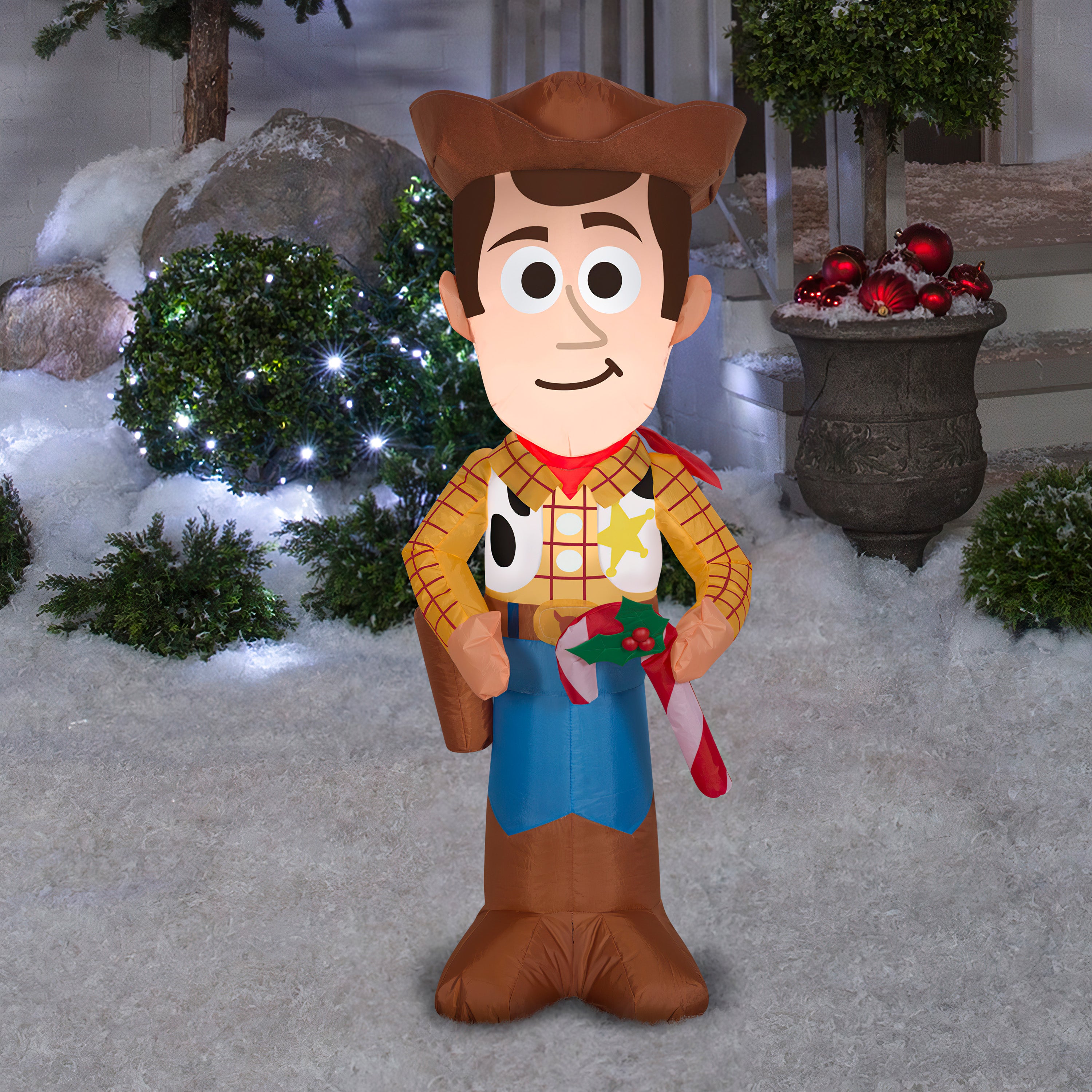 3.5' Airblown Stylized Inflatable Woody with Candy Cane