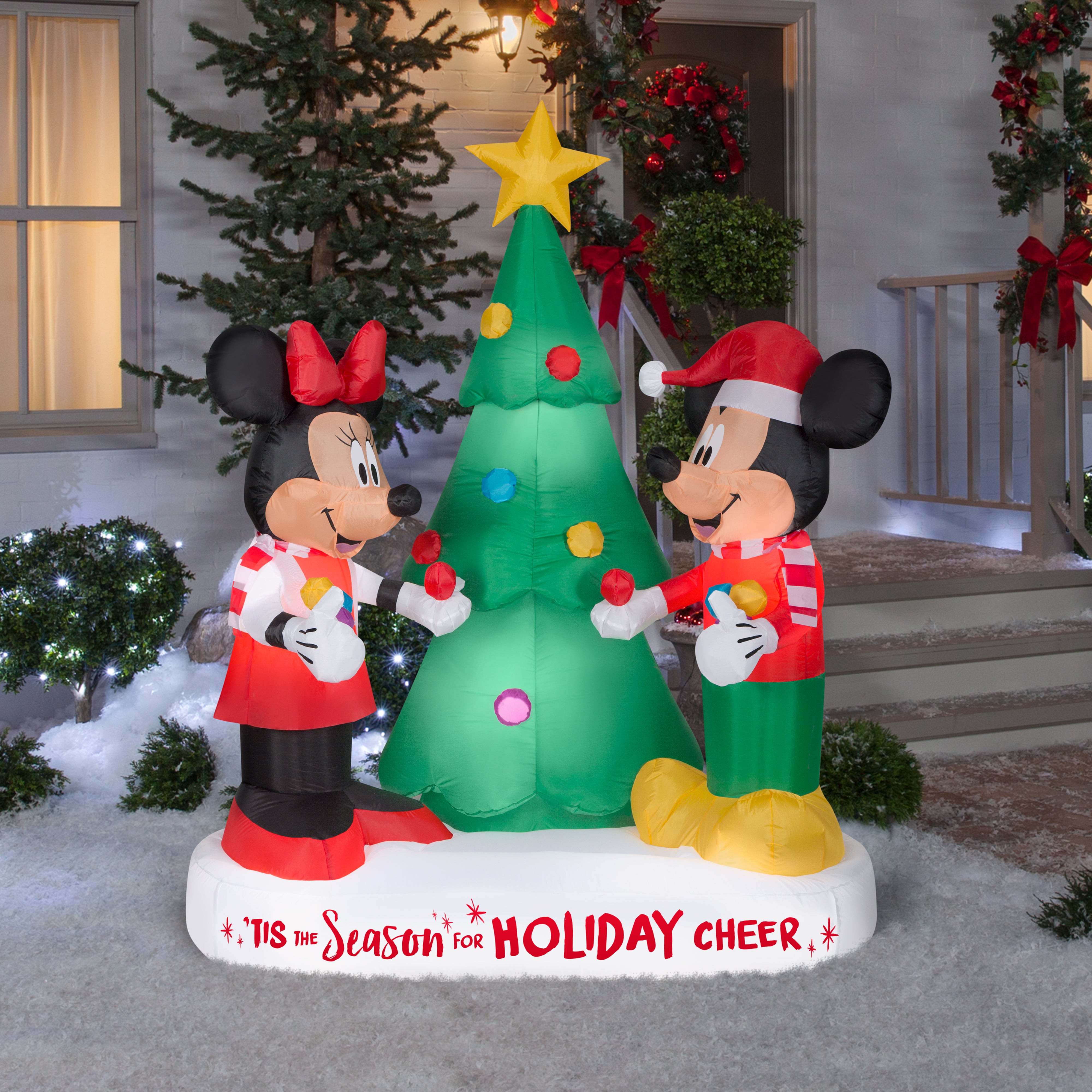 Gemmy Christmas Airblown Inflatable Mickey and Minnie Scene w/LEDs Disney, 6 ft Tall