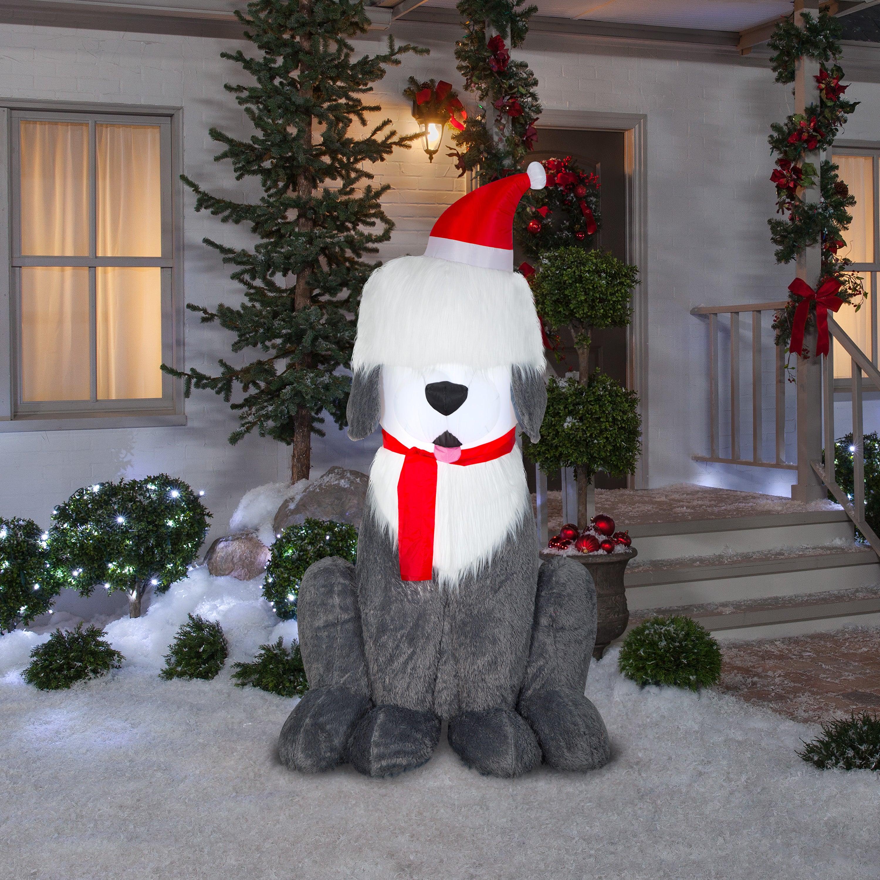 Gemmy Christmas Airblown Inflatable Mixed Media Sheep Dog, 7 ft Tall