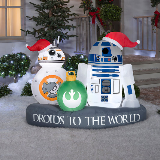5' Wide Stylized R2-D2 and BB-8 Droid to the World Scene Star Wars Christmas Inflatable lifestyle