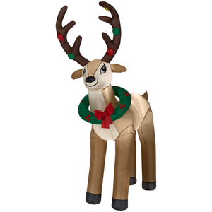 Gemmy Christmas Airblown Inflatable Reindeer w/Wreath OPP, 6 ft Tall, Brown