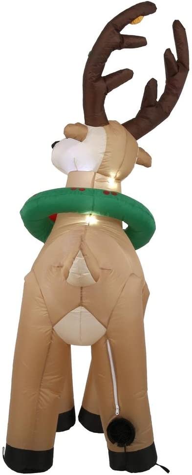 Gemmy Christmas Airblown Inflatable Reindeer w/Wreath OPP, 6 ft Tall, Brown