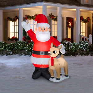 Gemmy Christmas Airblown Inflatable Santa and Rudolph the Red Nosed Reindeer, 7.5 ft Tall